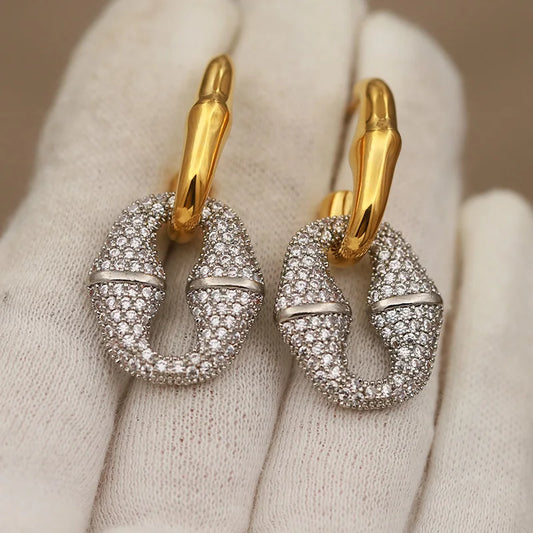 Classic 316L Stainless Steel Metal Full Crystal  Stud Earrings for Women Fashion Brand Jewelry Vintage Hollow Geometric Earrings