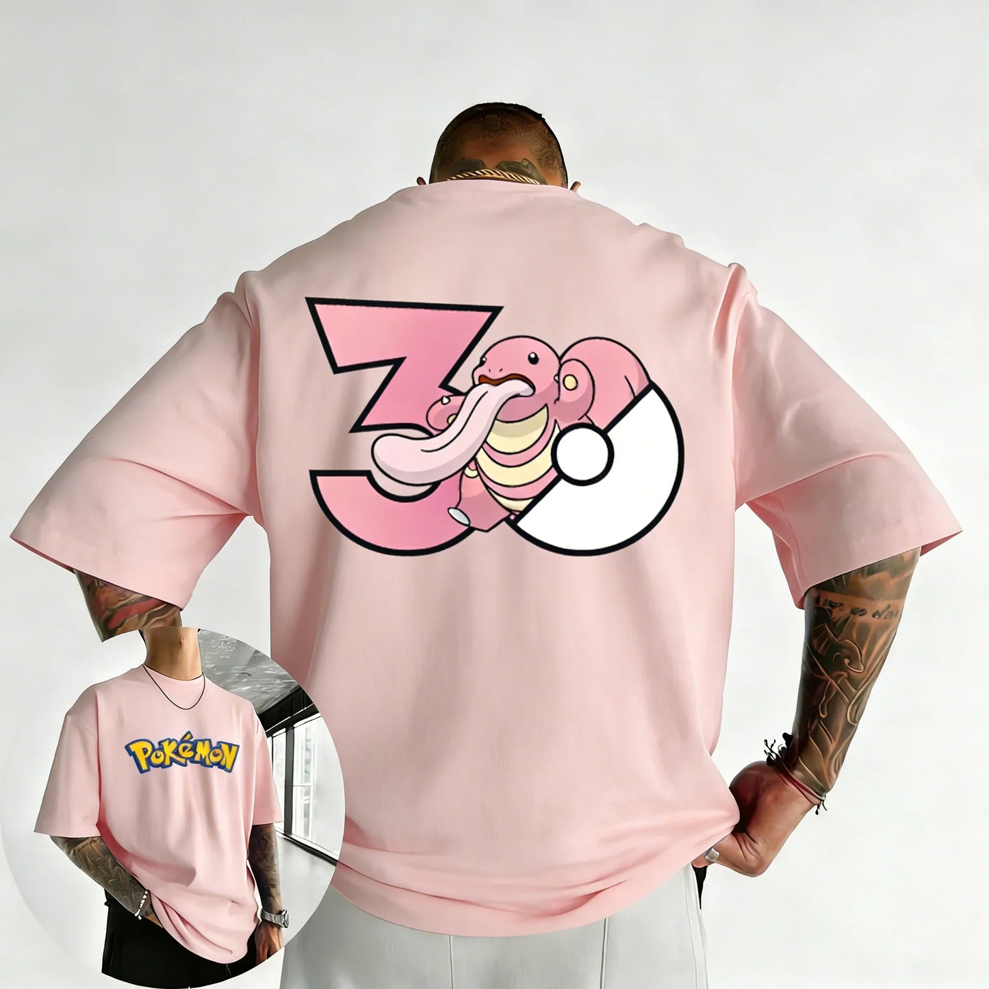 30th Anniversary Lickitung Printed T-shirt Summer Men's and Women's Trendy Large Loose Casual Y2K Short Sleeve Top