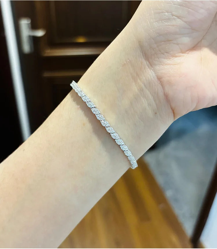Double Row Full 2.5/3mm Round Cut Moissanite Tennis Bracelet D Color Lab Diamond 925 Silver Women Man Link Bracelets Gift