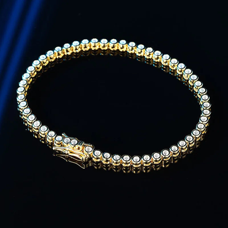 Sparkling 2/3mm Full Moissanite Tennis Bracelet for Women Party S925 Silver Plated 18K Pass Diamond Test Bezel Bracelets
