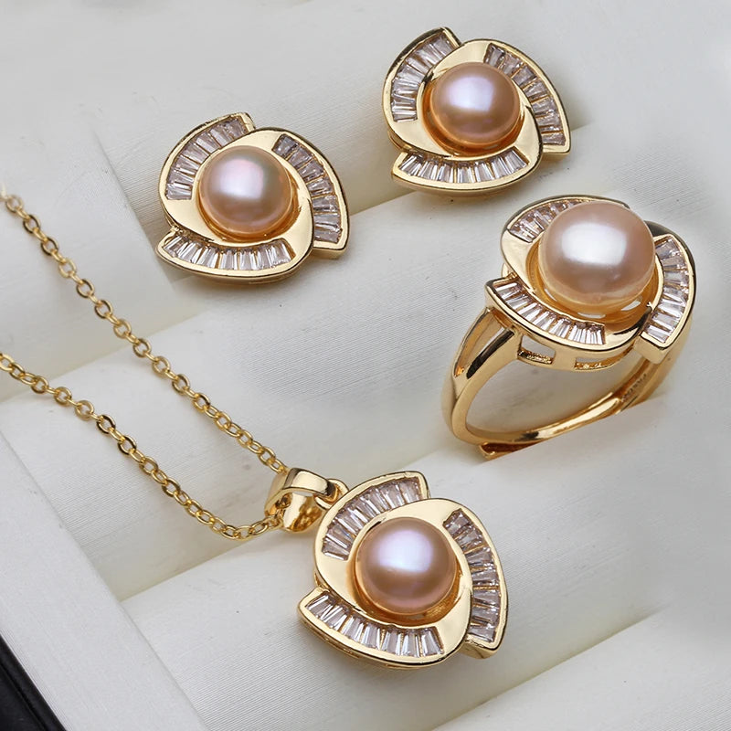 Real Natural Freshwater Pearl Necklace Earrings Set Woman,Luxury Pearl Pearl Stud Earrings Set Jewelry Wife Birthday Gift White