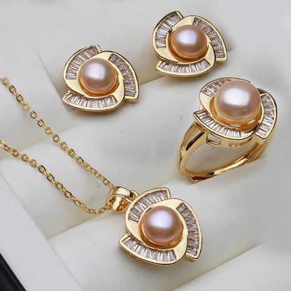 Real Natural Freshwater Pearl Necklace Earrings Set Woman,Luxury Pearl Pearl Stud Earrings Set Jewelry Wife Birthday Gift White