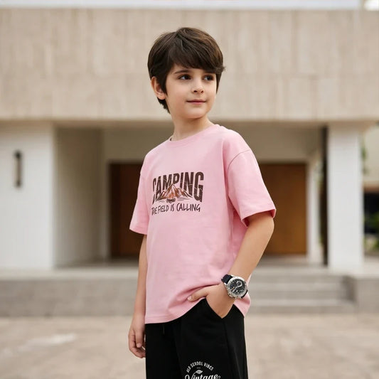 Boys 2PCS Cotton Outfit Set Mountain Print Short Sleeve Tee + Elastic Waist Shorts Camping Summer Set LH21