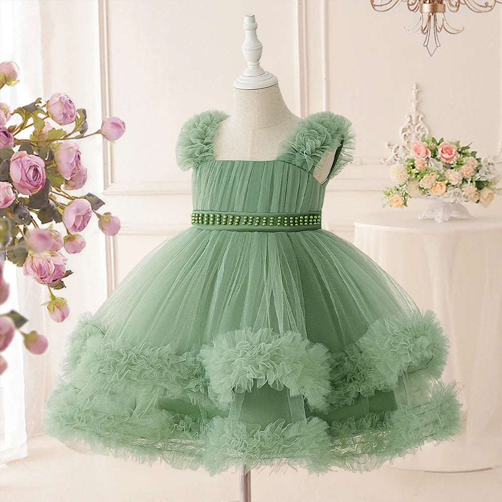 Vestido Infantil Verão Contas Meninas Elegante Aniversário Casamento Damas de Honra Princesa Vestidos Menina Laço Noite Formatura Vestidos