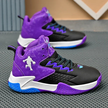 Fashion Basketball Shoes for Kids High-top Sneakers Children Casual Sports Shoes Ankle-protected Anti-slippery Gym Trainers Boys