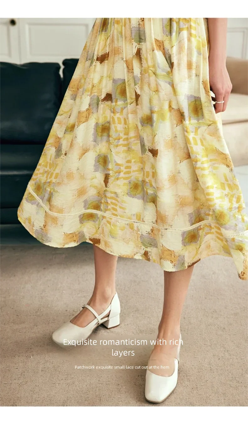 Women Long Skirt French Fashion Floral Skirt 2026 Summer High-waisted Splicing Hollow A-shaped Pendulum Skirts O23XB80203