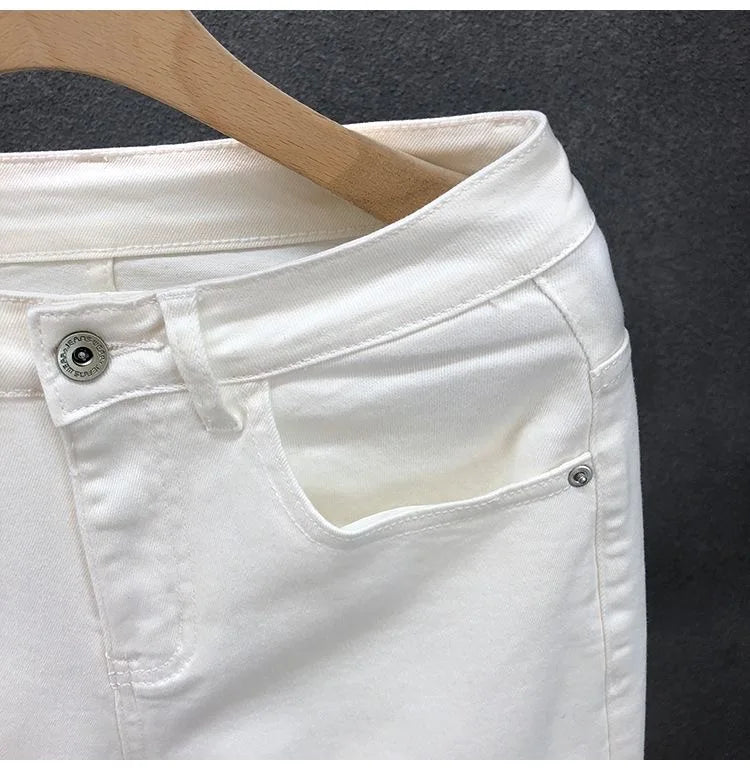 2023 Spring and Autumn New Classic Fashion Solid Color Elastic Casual Jeans Men's Comfortable High-Quality Small Foot Pants 36