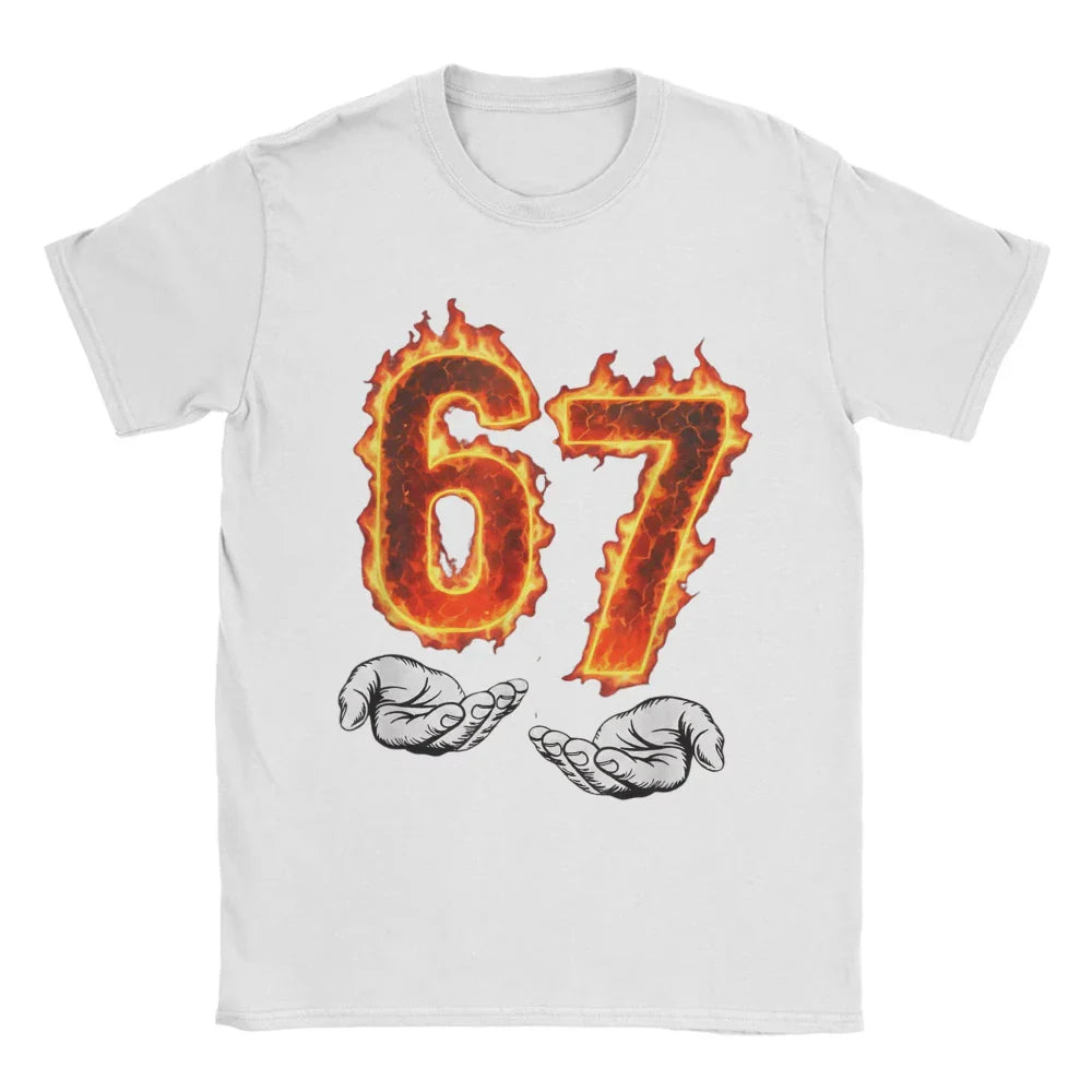 6 7 Meme Six Seven 67 Hands Meme Fire Printed T-Shirt for Men Women Leisure Cotton Tees Round Neck Short Sleeve T Shirt 3XL Tops