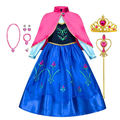 Frozen Anna Princess Girl Dress Halloween Cosplay 2026 Party Costume Snow Queen Princess Clothes Children Outfit 2-10 Y