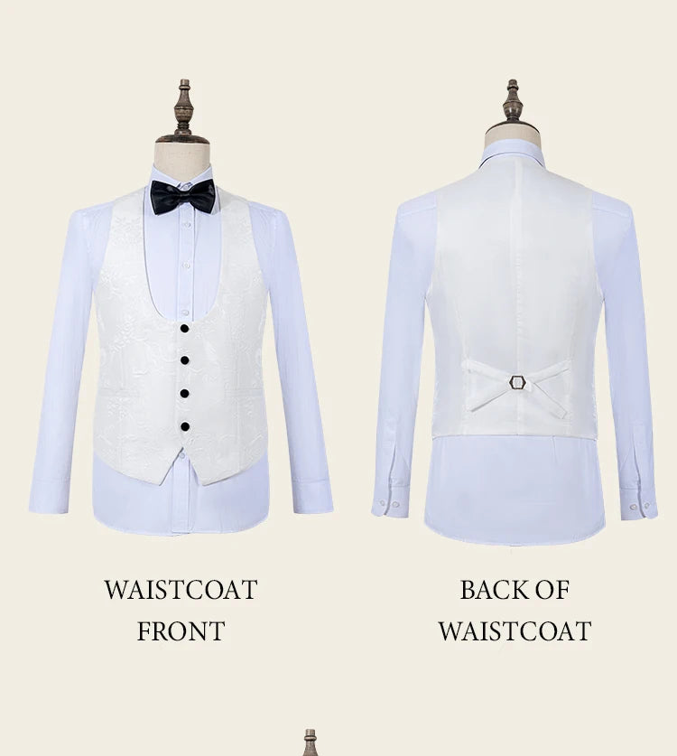 High Quality white party outfit for man luxury Retro carving Slim Fit Tuxedo Prom Suit Fashion Male Groom Wedding