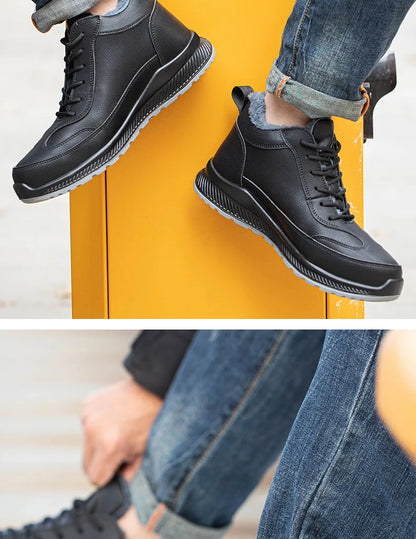 Plush Labor Protection Shoes for Winter Work Shoes Men's Anti Smashing Anti Piercing Microfiber Leather Work Cotton Safety Shoes