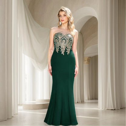 Burgundy Evening Dress Illusion O-Neck Sequins Appliques Sleeveless Mermaid Prom Dress Slim Empire Party Trumpet Gown
