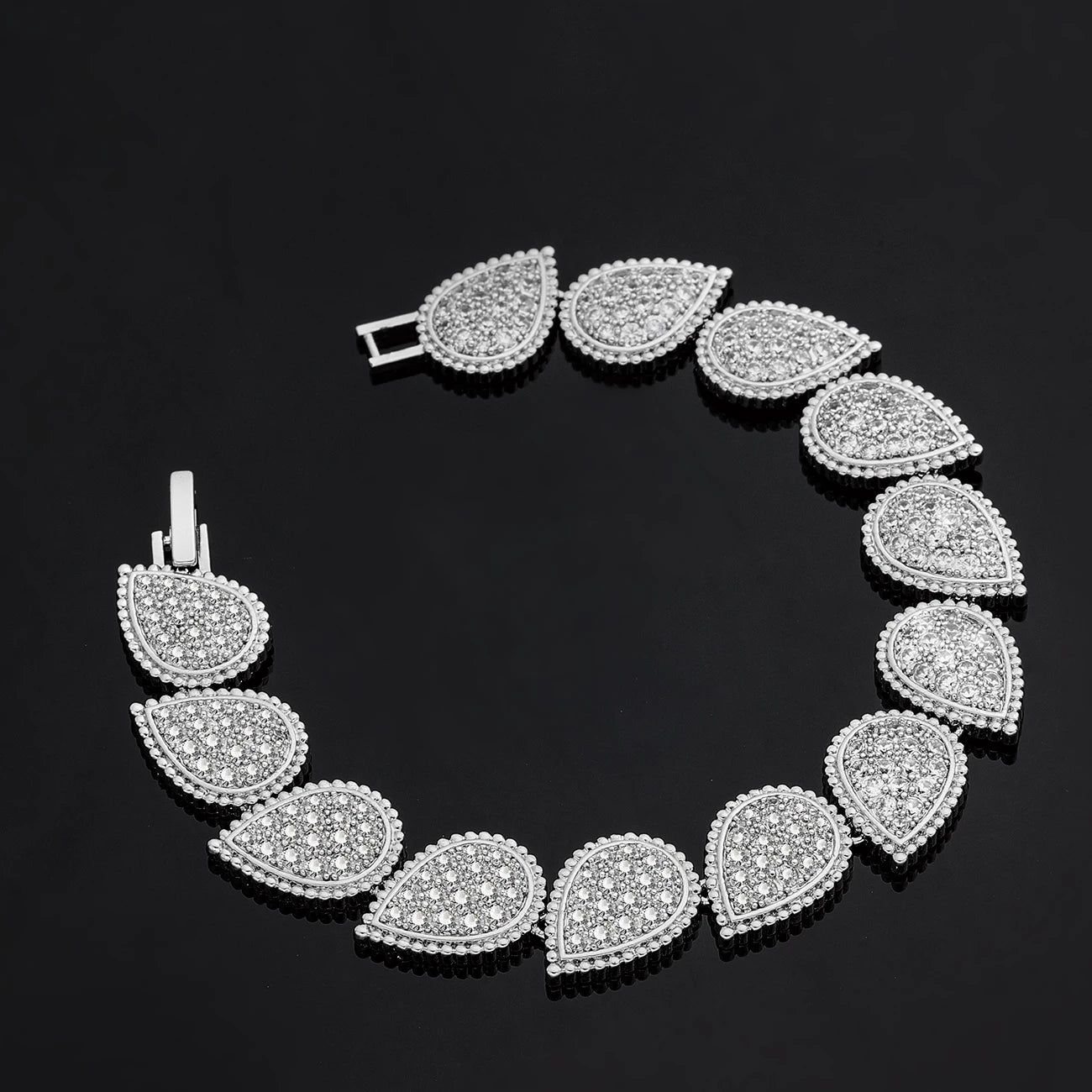 Conjunto de joias de casamento com 4 peças de zircônia cúbica, brincos, colar, pulseira e anel para festas femininas