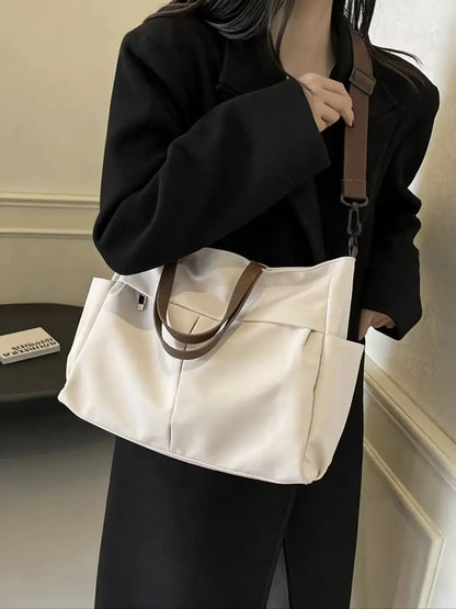Stylish Nylon Women's Tote Bag Shoulder Handbag with Large Capacity And Two Pockets for Commuting