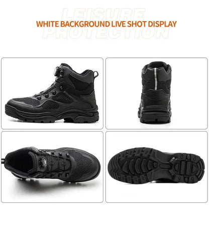 Men's Safety Work Boots Steel Toe Breathable Indestructible Puncture-Proof Rotary Buckle Shoes Comfortable Brand Work Footwear