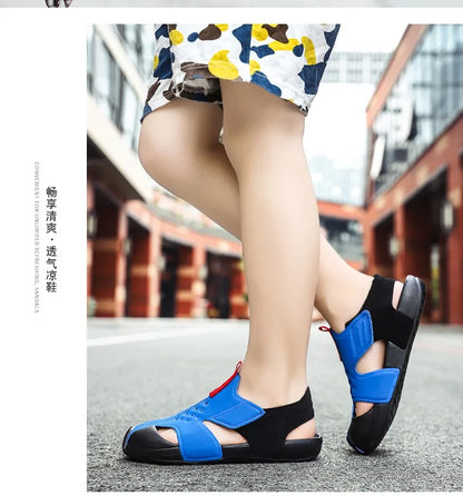 Kids Sport Sandals Summer Boys Closed-Toe Water Shoes, Non-Slip Luxury Beach Flat Shoes for Toddler Boys Girls
