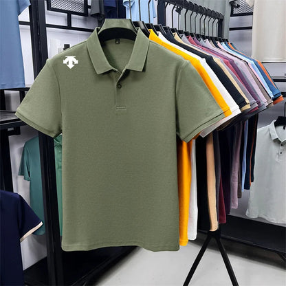 100% men's summer luxury brand polo shirt lapel geometric printing short sleeves t-shirt outdoor leisure men clothing tops