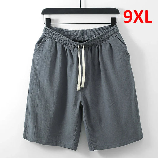 Summer Linen Shorts Men Fashion Casual Linen Short Pants Big Size 9XL Shorts Solid Color Elastic Waist Bottoms Male