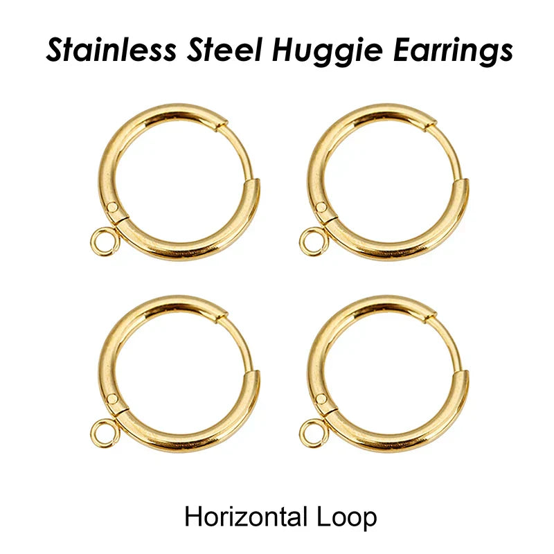 50 x Stainless Steel Huggie Earring Hooks with Loop, Gold Color Huggie Hoop Earring with Jump Ring for DIY Jewelry Findings