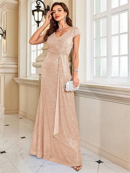 New Luxury Blue V-Neck Sequin Evening Dresses Elegant 2025 Women Party Maxi Dress Gowns Long Cocktail Dresses Gowns Prom