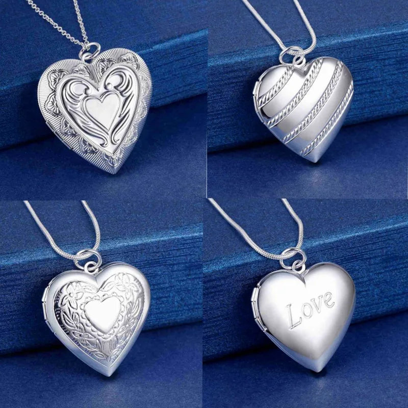 925hot sale Silver color Photo Frame Pendant Necklace Snake Chain For Woman Charm Wedding Fashion Jewelry ColorLN072
