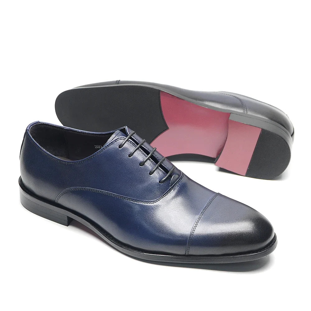 Genuine Leather Handmade Men's Oxford Dress Shoes Cap Toe Lace-Up Classic Business Office Shoe Wedding Party Formal Shoes Man