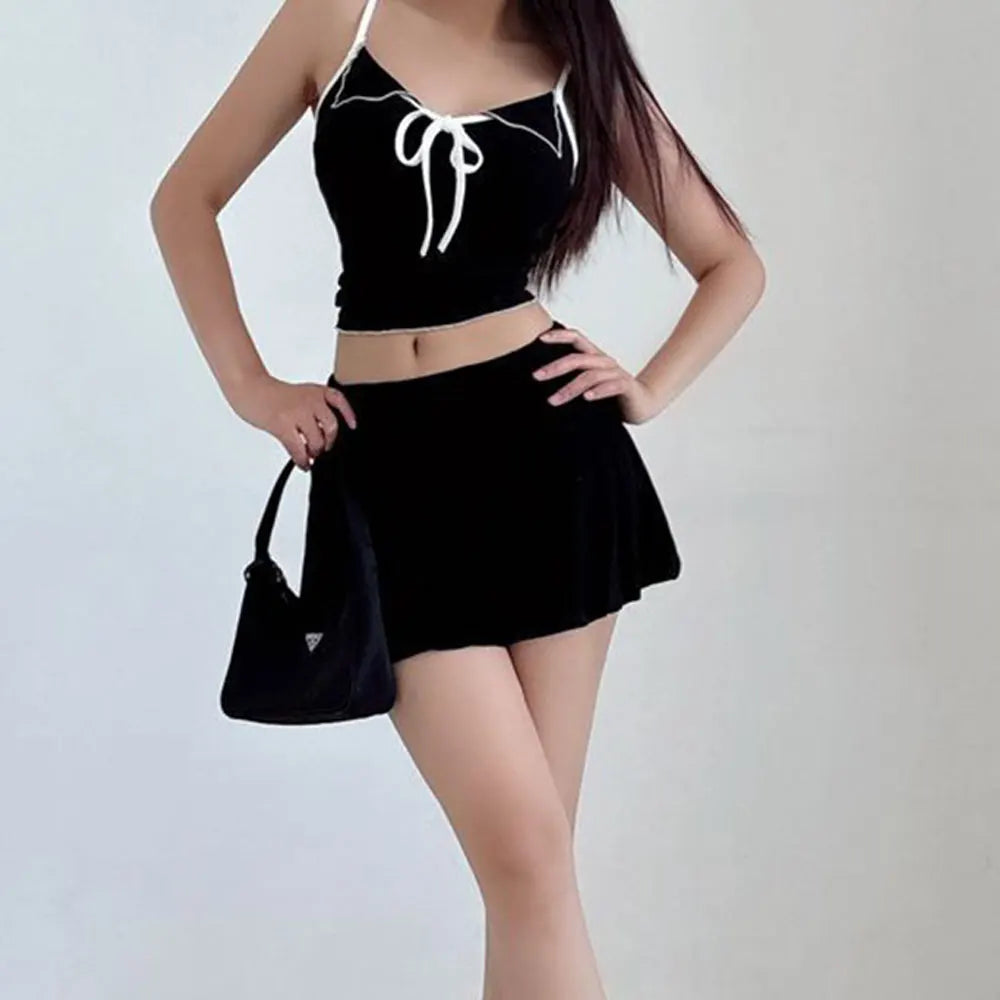 Sweet Pleated Super Mini Skirt Fashion Versatile Black Low-Waisted Skirts Tennis Dance Fitness Short Skirts Women Summer Skirts