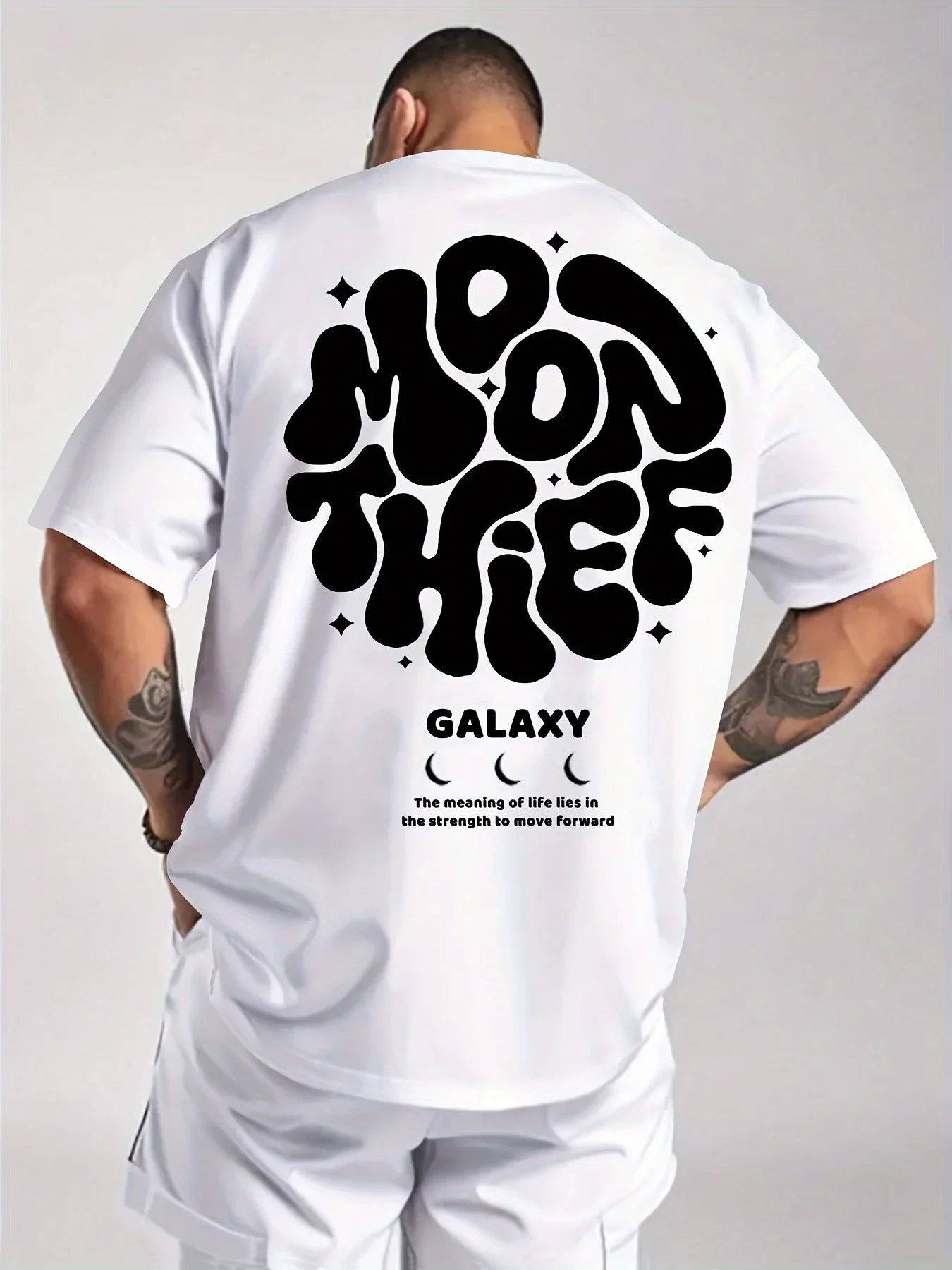 Men's 100% cotton fashionable casual loose plus size months for galaxy letter pattern printed round neck short sleeved T-shirt