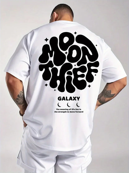 Men's 100% cotton fashionable casual loose plus size months for galaxy letter pattern printed round neck short sleeved T-shirt