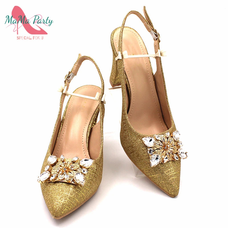 Classics Italian Design Shoes and Bag Set in Orange Color Comfortable Heels Pointed Toe Pumps for Wedding Party