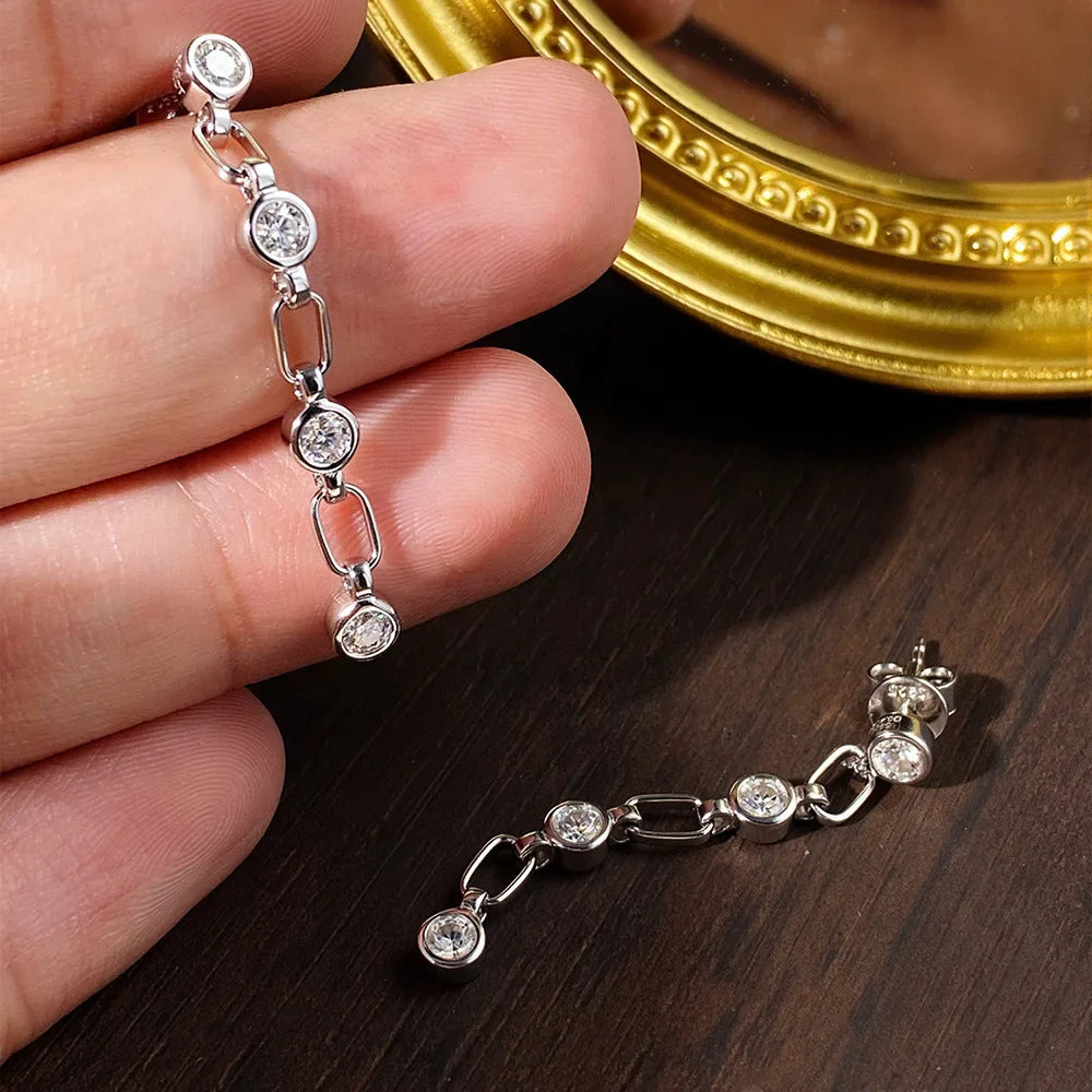 3mm Moissanite Earrings for Women Wedding Round Brilliant Cut Moissanite Stud Solid s925 Silver Dainty Tassel Earring