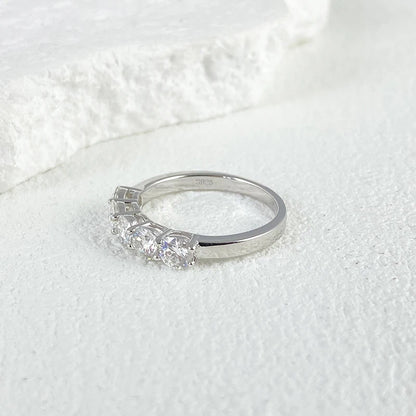 Full 4mm Moissanite Ring for Women 5 Stones Diamond Wedding Band Bride S925 Sterling Silver with White Gold Plated Rings