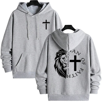 Hoodies 2026 Fall Winter Hooded Long Sleeve Sweatshirts Man Of Faith Lion Print Hoody Outerwear