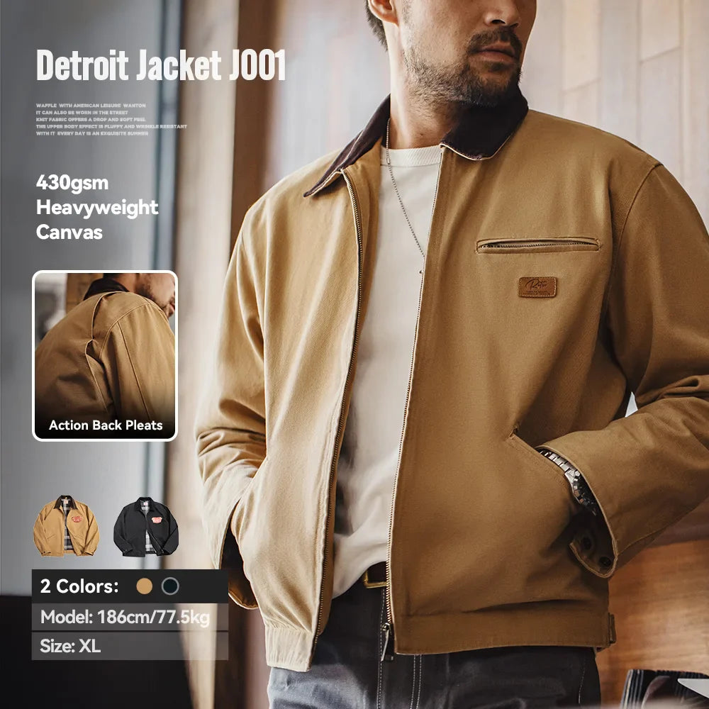 Maden Retro Canvas Detroit Hunting J001 Jacket Heavyweight Pocket Work Jacket Lapel Collar Zipper Coat for Men's Spring and Fall