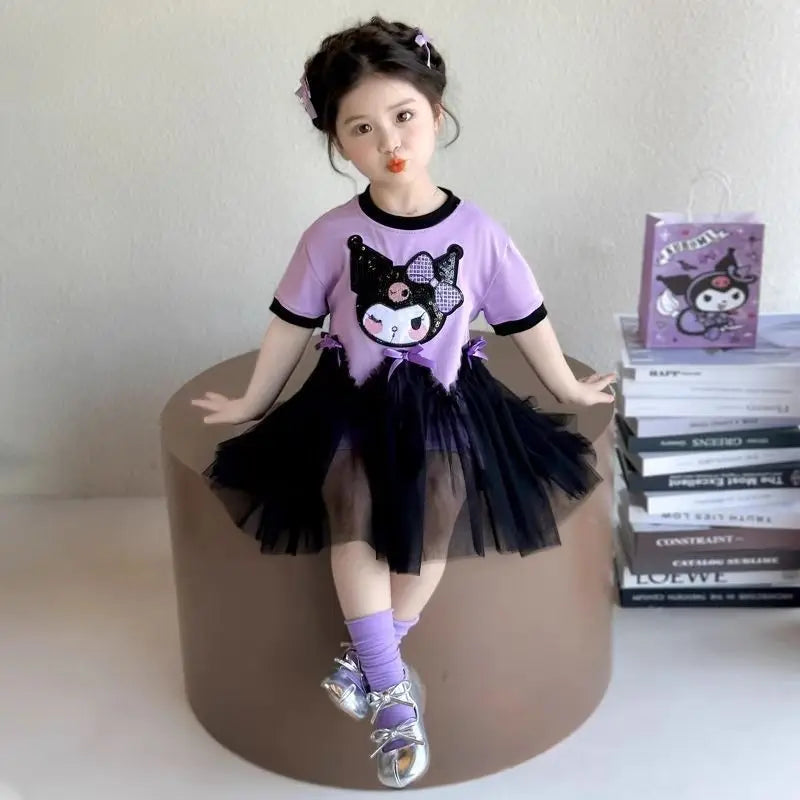 Princess Style Short Sleeve Dress for Girls Baby Mesh Skirt Summer New Arrival Children's Clothing Casual Daily Skirt