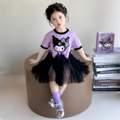 Princess Style Short Sleeve Dress for Girls Baby Mesh Skirt Summer New Arrival Children's Clothing Casual Daily Skirt