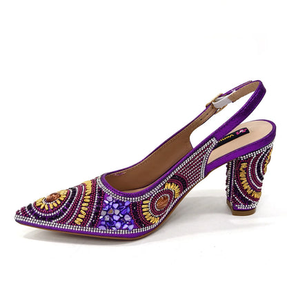 2025 Moda Mais Recente Chegada Laranja Ponta Fina Sandálias Femininas Sapatos com Bolsa Conjunto para Senhoras Festa de Casamento Salto