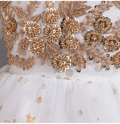 Girl Tail Wedding Bridesmaid Dress Children's Elegant Banquet Dress Children's Round Neck Sleeveless Dress Girl