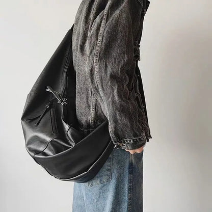 Stylish Dumpling Shaped PU Crossbody Bag for Men, Suitable for Casual Outings and Large Capacity Needs