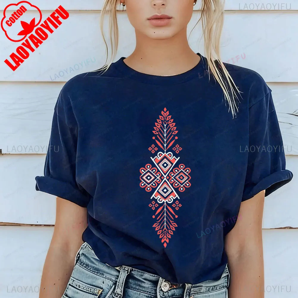 Shirt Ornament Print Shirt Ukraine Shirt Ukrainian T-shirt Gift for Women High Quality Cotton Tops Creativity Style