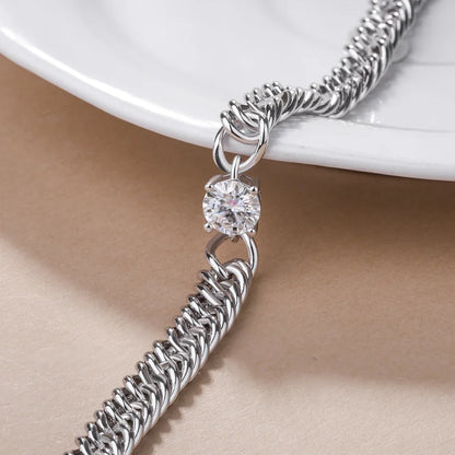 Cuban Chain Bracelet With 1carat Moissanite Diamond Bracelets For Women 925 Sterling Silver Plated 18k White Gold Fine Jewelry