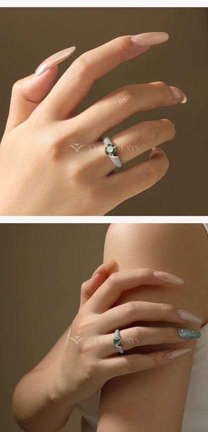 Round Cut 1CT Yellowish-Green Moissanite Rings Original Color S925 Sterling Silver Wedding Ring for Women Fine Jewelry