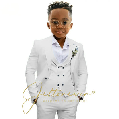 Boys' 3-Piece Suit with Notched-Lapel Jacket, Vest & Pants in Solid Colors for Weddings