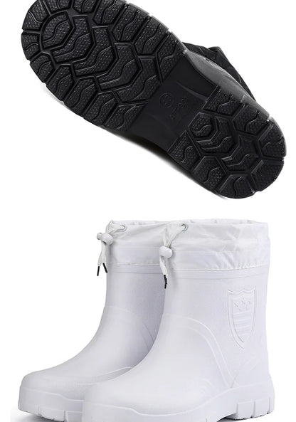 2024 Versatile Men's Rain Boots Waterproof outdoor lightweight shoe Velvet fashion short boot Casual comfort male water shoes