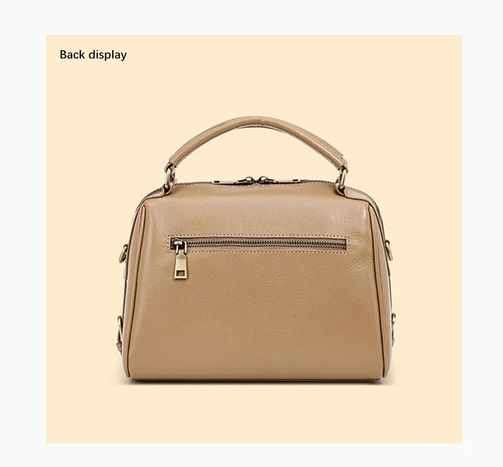 Genuine Leather Women's Handbag Cowhide Shoulder Bag Large Capacity Boston Crossbody Satchel For Fashion Bolsa Two Straps