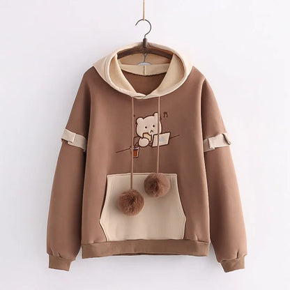 3XL Harajuku Aesthetic Bear Anime Hoodie Women Korean Kawaii Crewneck Long Sleeve Oversize Streetwear Kpop Y2K Winter Cloth Top