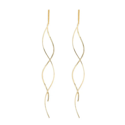Trendy Charm 925 Sterling Silver Long Wavy Line Tassel Dangle Earrings for Woman Geometry Designer Jewelry Accessories Colorfast