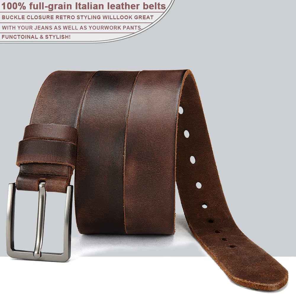 Genuine Leather For Men's High Quality Buckle Jeans Cowskin Casual Belts Business Cowboy Waistband Male Fashion Designer