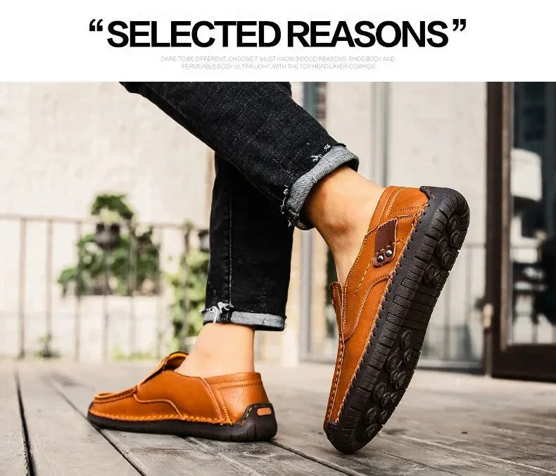 New Fashion Men Casual Shoes Handmade Leather Loafers Comfortable Men's Shoes Quality Split Leather Flat Driving Shoes Size 48