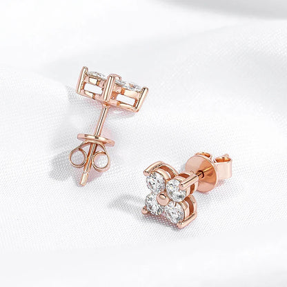 0.8CTTW Full Moissnaite Stud Earrings for Women 4 Stones Classic S925 Sterling Silver Earring with GRA Wedding Jewelry